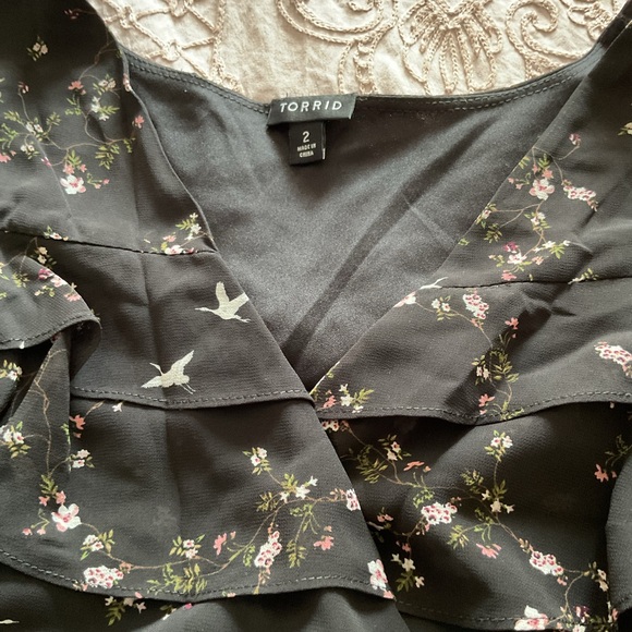 Torrid Black Floral Wrap Dress - Picture 3 of 7